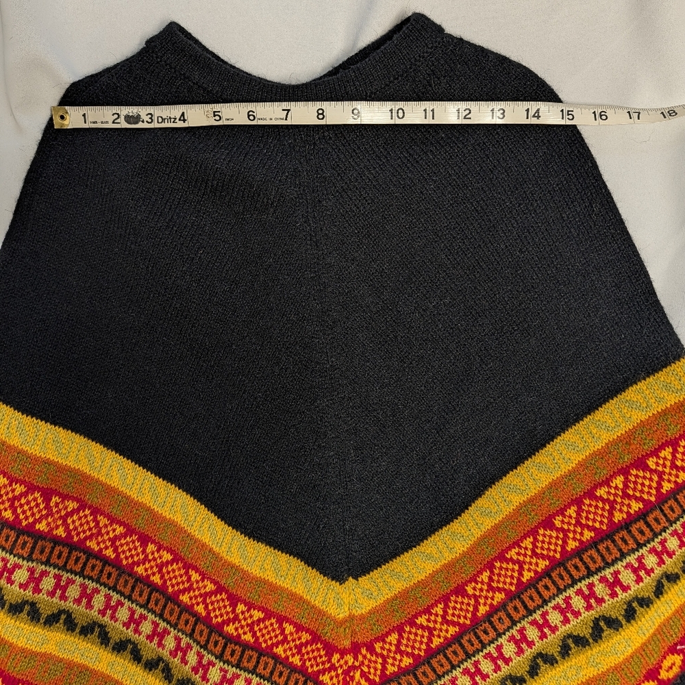 Peruvian Alpaca Black Fringe Poncho Sweater And Matching Maxi Skirt - Picture 15 of 16